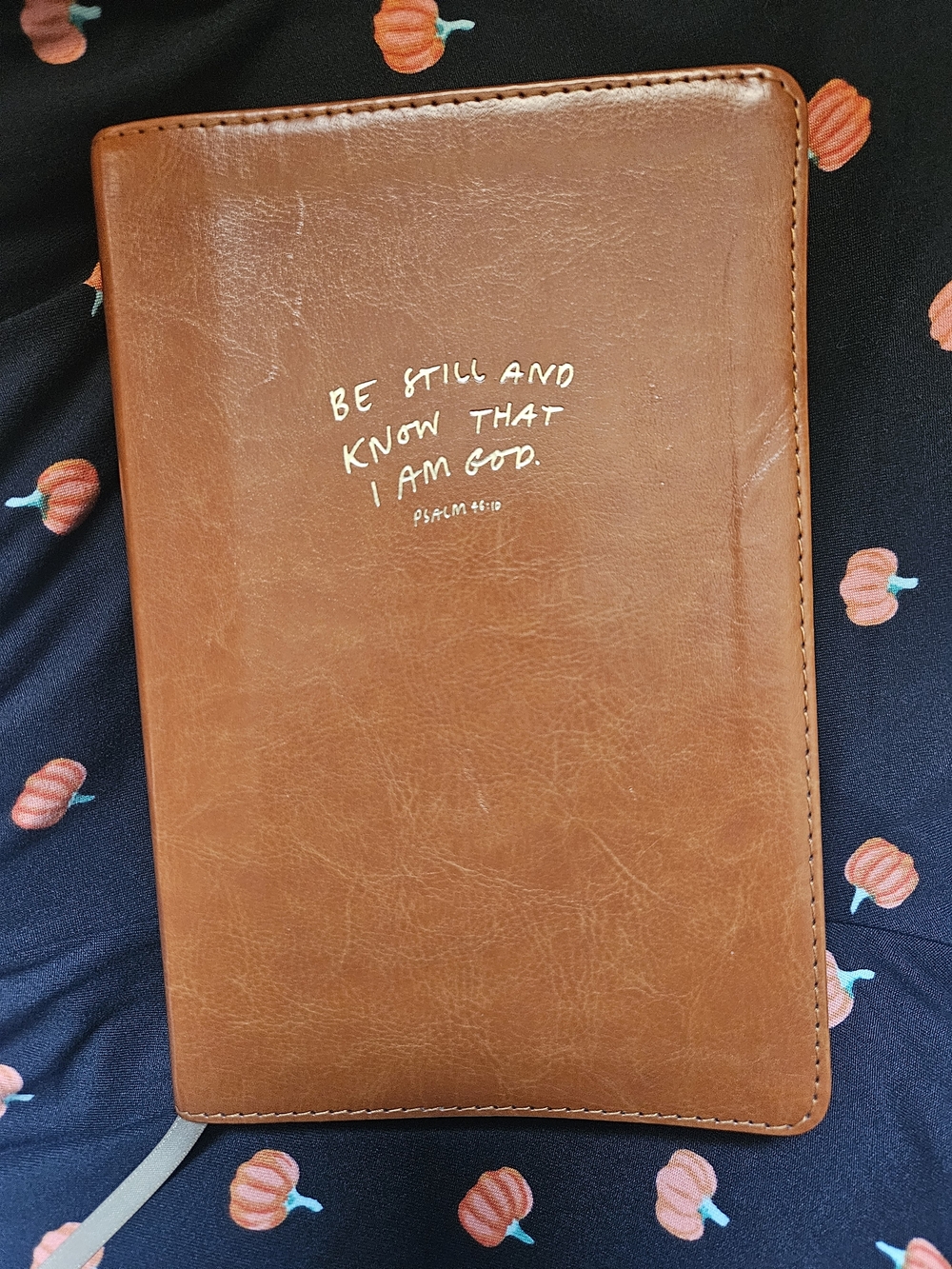 Brown Leather Bible Cover with Inspirational Quote